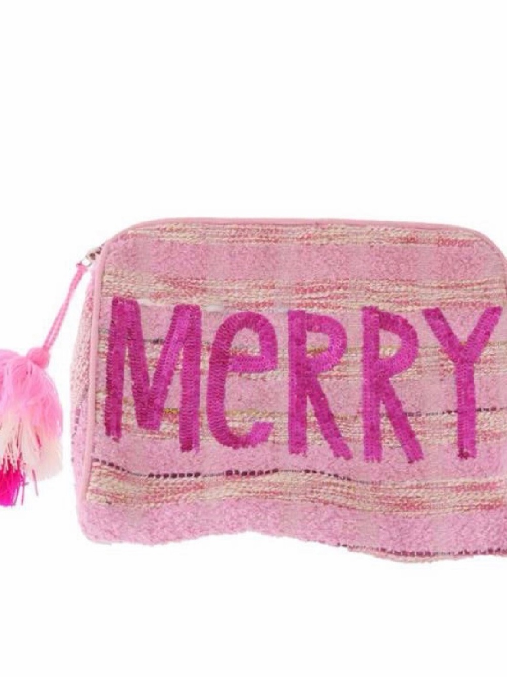 Pink 'MERRY' Embroidered Cosmetic Pouch